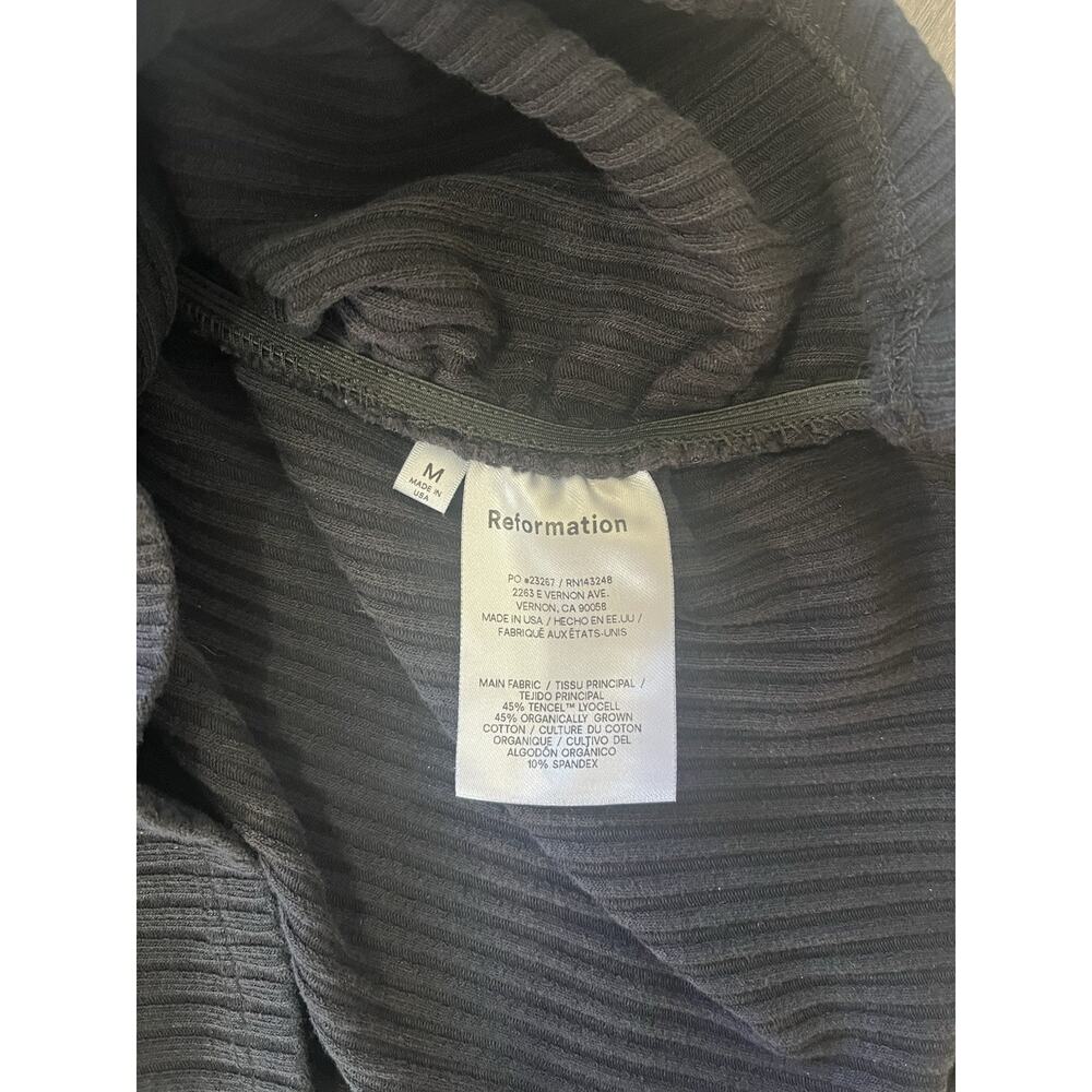 Reformation Organic Cotton Ribbed Knit Ruched Bodycon Black Mini Dress, Size M - Picture 4 of 9
